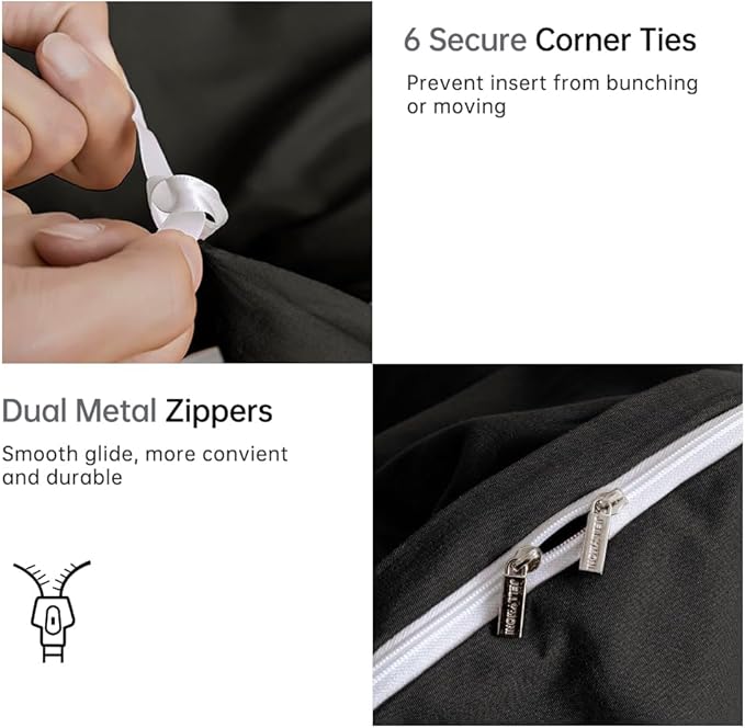 JELLYMONI Black Duvet Cover Full Size - 100% Washed Cotton Linen Like Textured Comforter Cover, 3 Pieces Breathable Soft Bedding Set with Zipper Closure (Black, Full 80"x90")