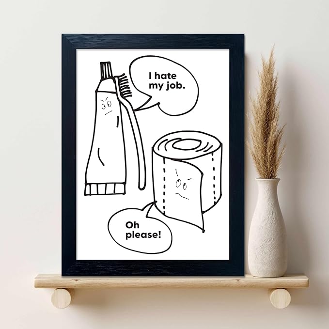 Funny Black and White Wall Art - Framed Toilet Decor - Cute Bathroom Quote Sign - Canvas Print