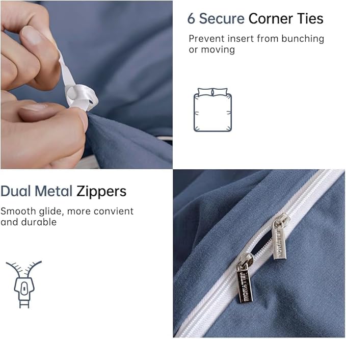 JELLYMONI Blue Duvet Cover Full Size - 100% Washed Cotton Linen Like Textured Comforter Cover, 3 Pieces Breathable Soft Bedding Set with Zipper Closure (Blue, Full 80"x90")