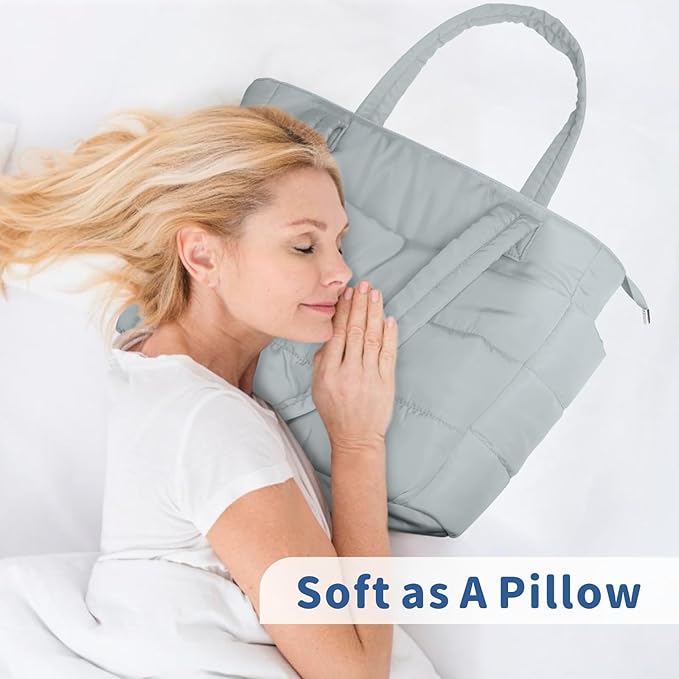 TOPDesign Puffer Tote Bag for Women, Lightweight Puffy Handbag with Compartments, Quilted Shoulder Bag for Work, Travel, Gym