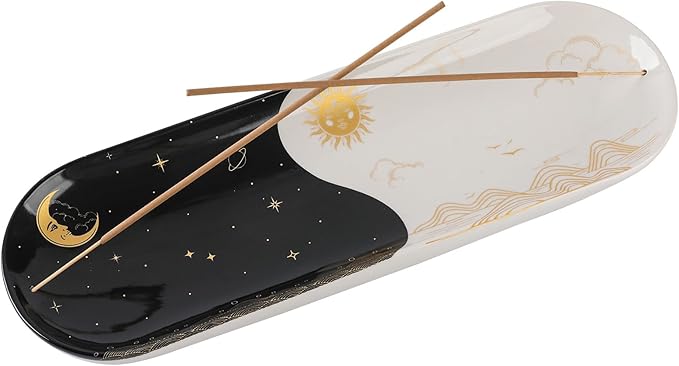 Incense Holder for Sticks, Ceramic Incense Burner with 60 Incense Sticks for Sage Palo Santo, Heat-Resistant Insence-Stick Holder for Backflow Incense Cones Meditation Yoga Spa Room Decor