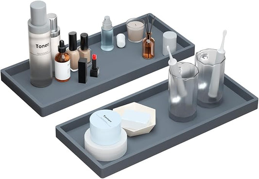 BBK Bathroom Vanity Tray 11.8 in- 2 Pack(Large) Silicone Bathroom Tray for Counter, Perfume Key Trinket Ring Tray, Decor Soap Dispenser Countertop Tray for Kitchen Sink Organization (Gray) (VT2)
