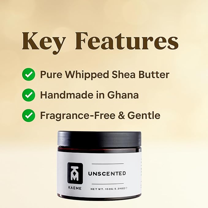 Kaeme Unscented Pure Shea Butter Made with Raw Organic Unrefined Body butter for women and men Fragrance Free with Coconut Oils suitable for Sensitive skin (10.5oz/300g jar)