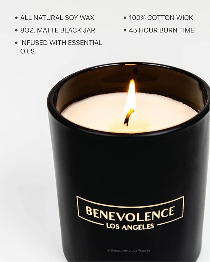 Benevolence LA Lavender, Mint & Sage Scented Candle | Soy Candles, Black Candle for Home | Gifts for Women and Men | Home Fragrance | Aromatherapy | Bathroom Freshener | 8oz, 45 Hour Burn