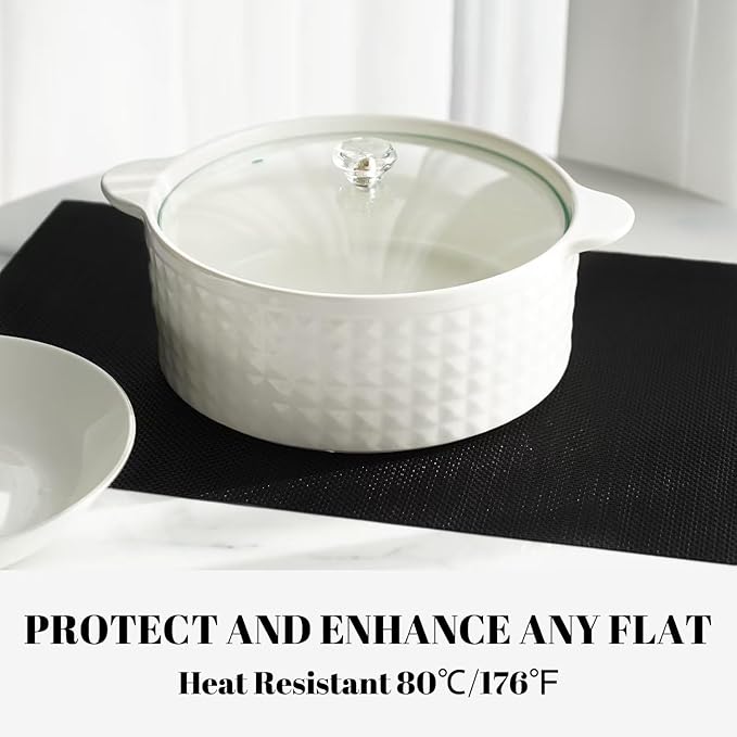 Placemats Set of 12 Vinyl/Plastic Woven Place Mats for Kitchen Table Indoor/Outdoor Washable Placemat Wipeable Dining Table Mats (Full Black,12)