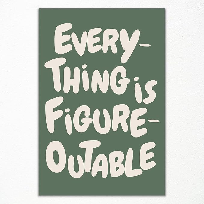 Trendy Sage Green Everything Is Figureoutable Wall Art, Office Motivational Quote Poster Wall Decor, Inspirational Positive Affirmations Wall Decor for Classroom Kids Room 24x36in Unframed