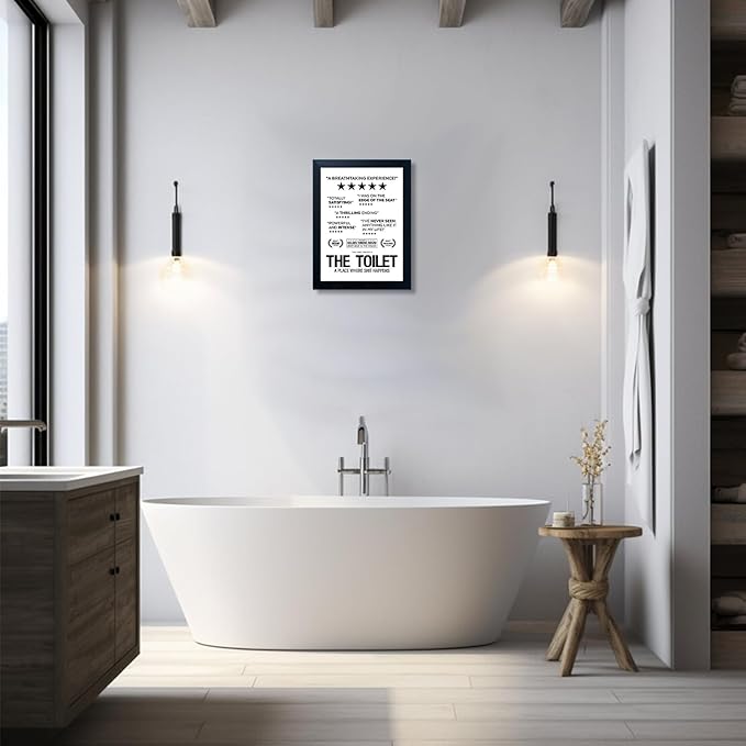 Senlifa Art Black & White Bathroom Wall Art, Humorous Toilet Decor Sign, 11" x 14", Framed Canvas Print