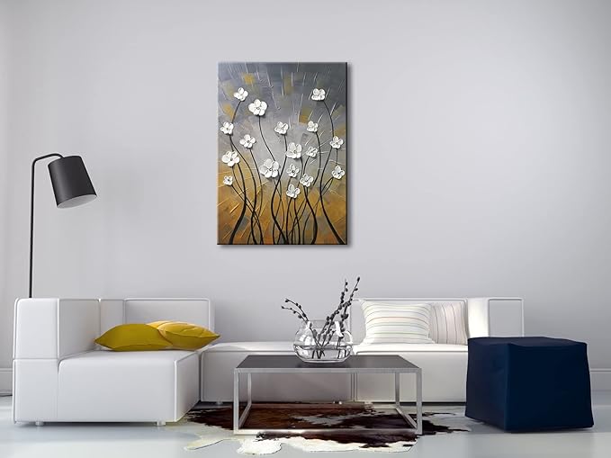 Wieco Art Morning Dancing 100% Hand Painted Floral Oil Paintings Canvas Wall Art Modern Stretched and Framed Grace Abstract Flowers Artwork Ready to Hang for Living Room Home Decorations Wall Decor