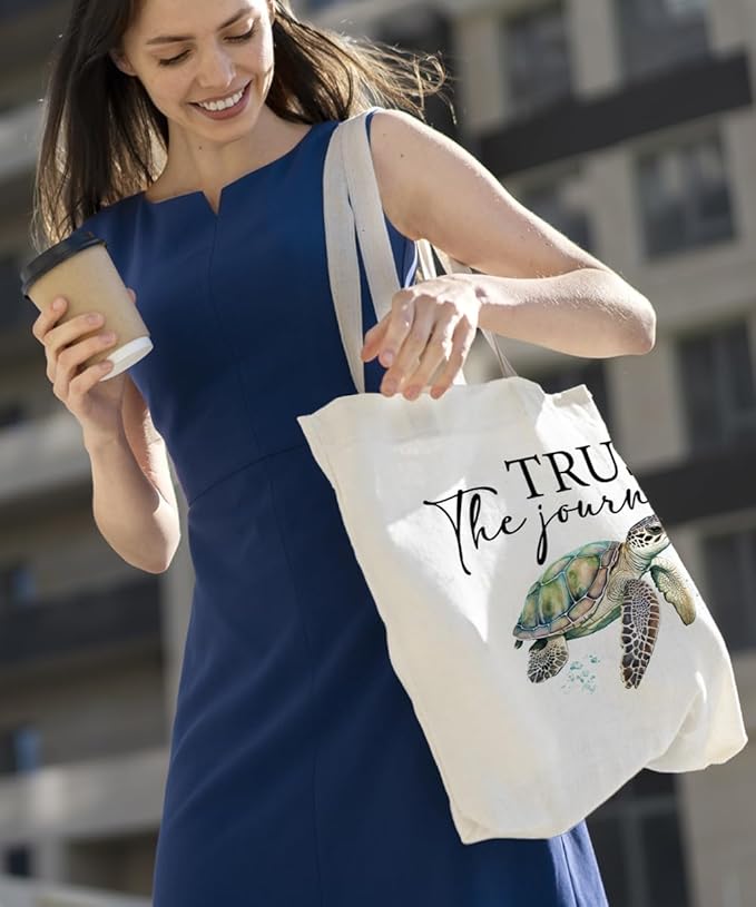 Lake Turtle Canvas Tote Bag for Women Teen Girls Gifts Cute Small Travel Work Tote Bags Reusable Grocery Bags Shoulder Bag