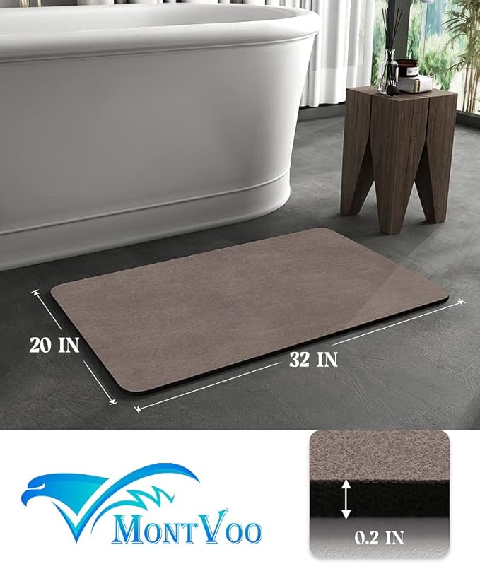 MontVoo -Bath Mat Rug-Rubber Backing Non Slip Quick Dry Absorbent Thin Bathroom Rugs Fit Under Door-Faux Suede Surface Bathroom Floor Mats-Shower Rug for in Front of Bathtub Shower Brown 20"x32"