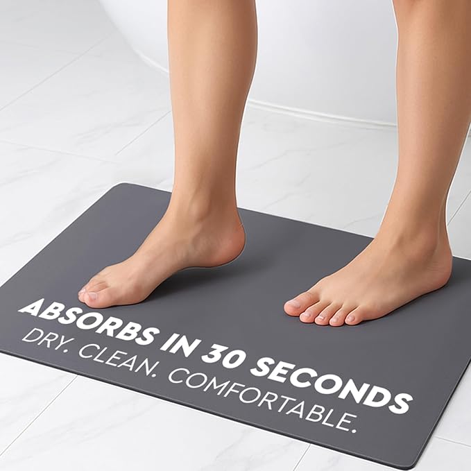 Homergy Bath Mat – Super‑Absorbent & Quick‑Dry with Non‑Slip Rubber Backing, Machine Washable & Odor Resistant – 16×24 in, Dark Gray