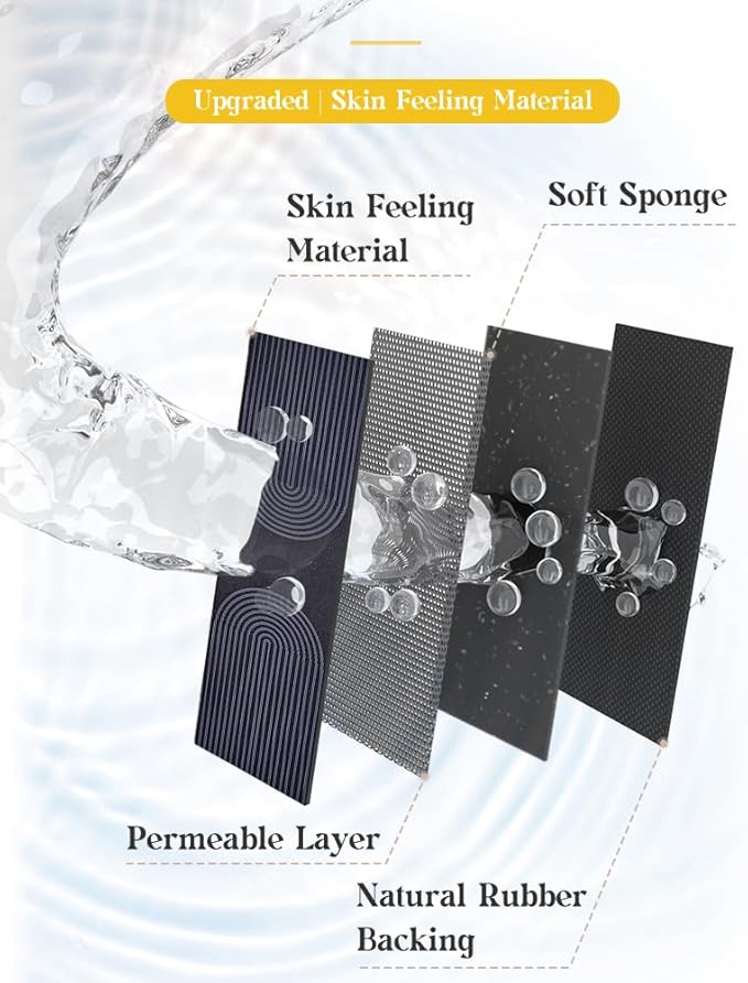 MontVoo -Bath Mat-Non Slip Thin Bathroom Rugs Fit Under Door- Quick Dry Absorbent Faux Suede Surface Grey Bathroom Floor Mats-Shower Rug for in Front of Bathtub Shower Blue Arched 16x24