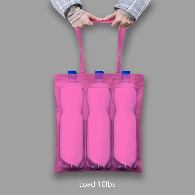 TOPDesign 12-Pack Economical 16"x15" Pink Cotton Tote Bag, Lightweight Medium Reusable Grocery Shopping Cloth Bags, Suitable for DIY, Advertising, Promotion, Gift, Activity