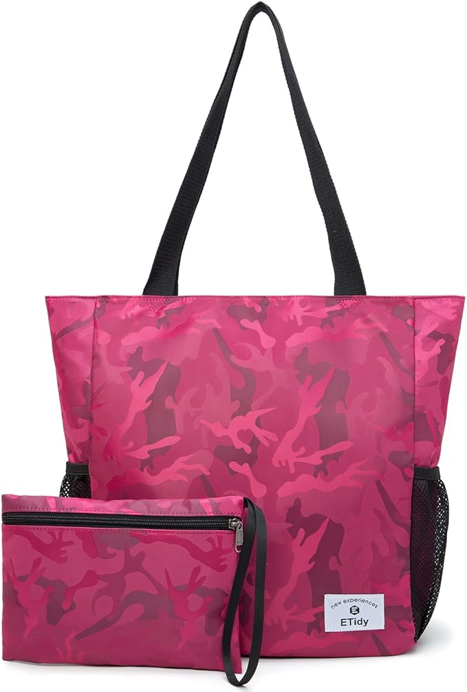 ETidy Large Capacity Foldable Tote Bag With Zipper Water-resistant SandproofWomen Beach Bag Handbag GymBag Travel ShoppingBag