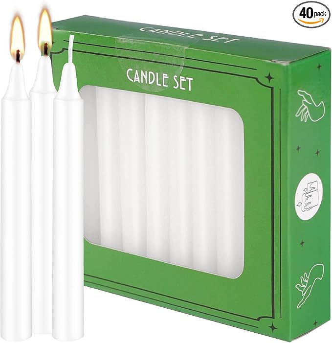 Set of 40 White Spell & Chime – Premium Mini Taper Candles for Rituals, Prayer, Birthdays, Meditation, Altar - 4 Inch Tall, Unscented (White)