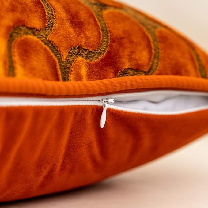 Yangest Orange Square Throw Pillow Cover Wavy Velvet Cushion Cover Modern Zippered Pillowcase for Sofa Couch Bedroom Living Room Chair, 20 x 20 Inch