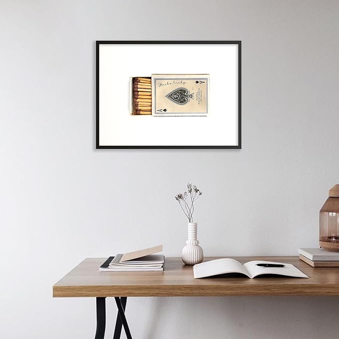 Retro Matches Poker Canvas Posters Vintage Ace of Spades Playing Cards Matchbox Wall Art 24x36 inch Black Framed Trendy Preppy Wall Decor Funky Aesthetic Prints for Living Room