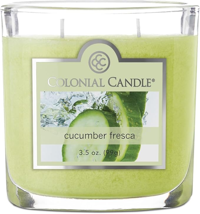 Colonial Candle Cucumber Fresca Scented Jar Candle, 2 Wick, 3.5 oz, Mottled Wax Candle