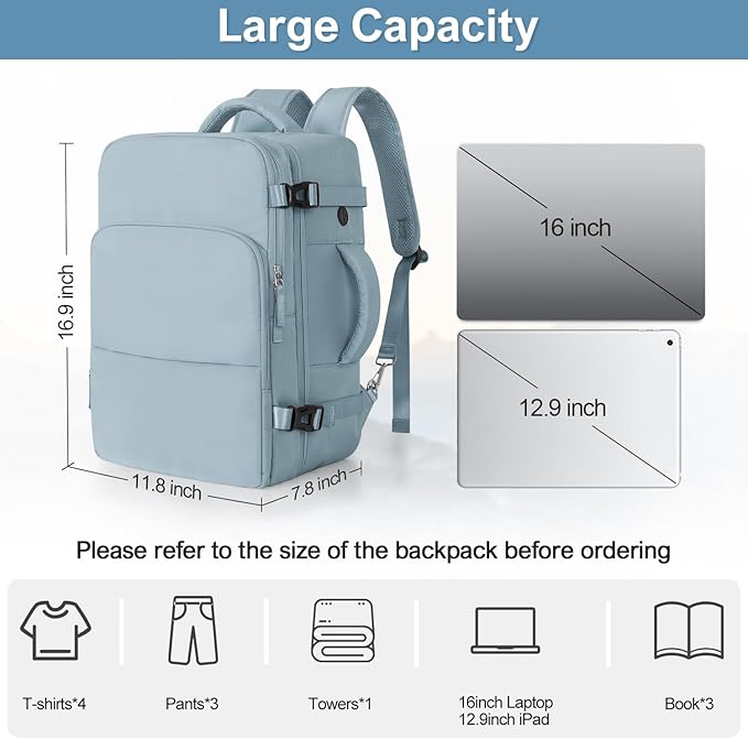 Travel laptop Backpack for Women, Personal Item Size Flight Approved, 16 Inch Laptop Bag with Multi-Pockets, College Computer Bag, Waterproof Carry On Backpack Casual Daypack Backpack