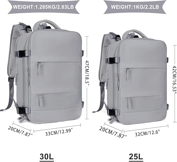 Coowoz Large Travel Backpack For Women Men, Flight Approved, Waterproof Outdoor Sports Rucksack, Casual Daypack, Fit 15.6 Inch Laptop Shoes, Grey