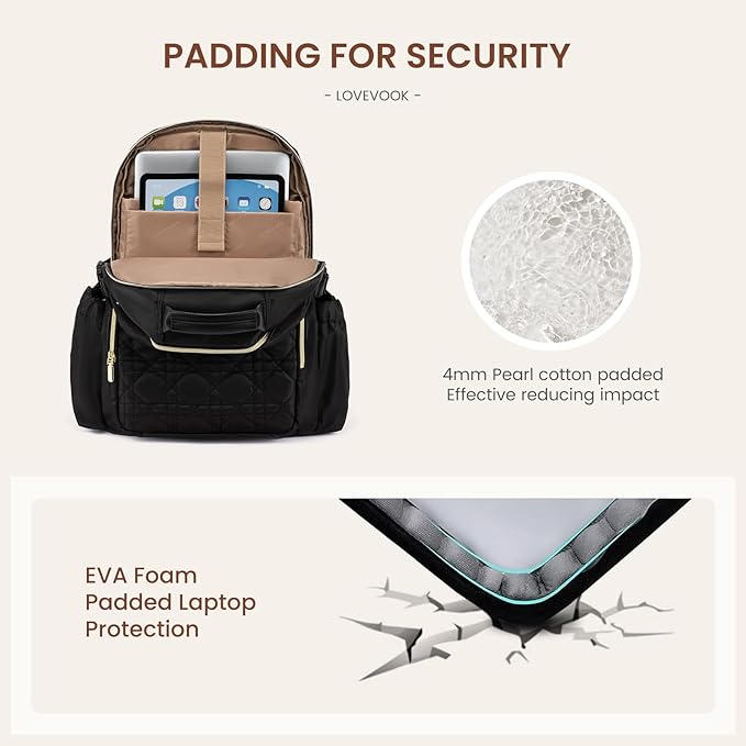 LOVEVOOK Laptop Backpack for Women with Pouch Pocket for Large Capacity Cup,17 Inch Teacher Nurse College Work Backpack Purse,Waterproof Laptop Bag Computer Back Pack for Travel, Nude+Wicker pattern