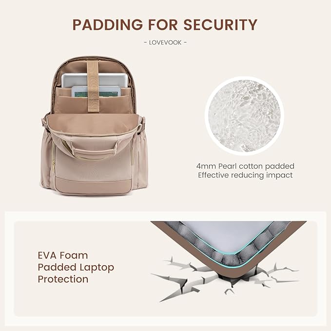 LOVEVOOK Laptop Backpack for Women with Pouch Pocket for Large Capacity Cup,15.6 Inch Laptop Computer Bag Travel Backpack Purse,Waterproof Work Business Backpack College Teacher Bags,Nude