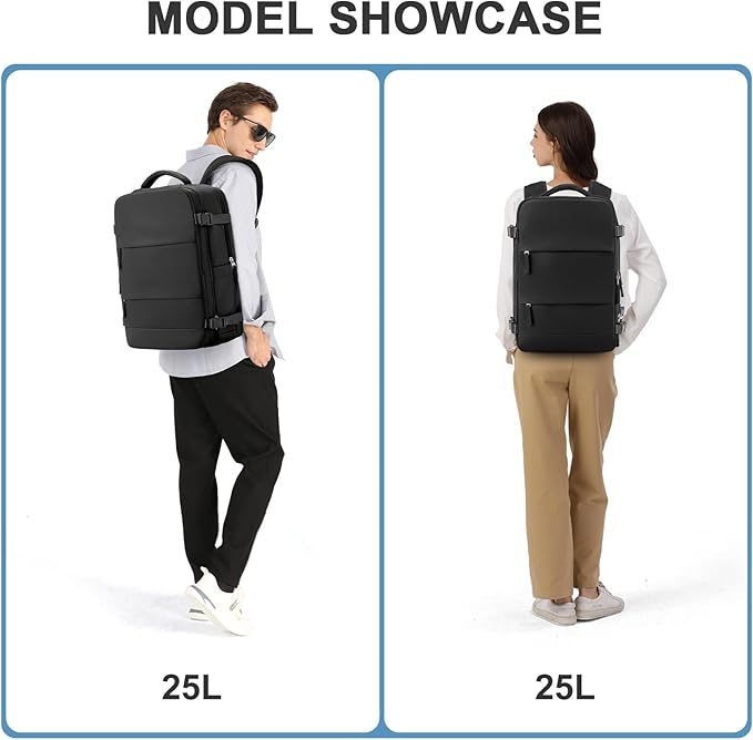 coowoz Travel Backpack For Women Men,Carry On Backpack,Hiking Backpack Waterproof Outdoor Sports Rucksack Casual Daypack Travel Essentials（Black） 25L