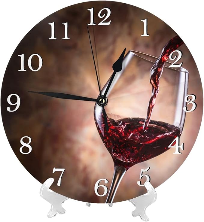 Red Wine Pouring into Wine Glass Wall Clock Battery Operated Silent Round Clock Wall Decor for Home Office School, 12 Inch