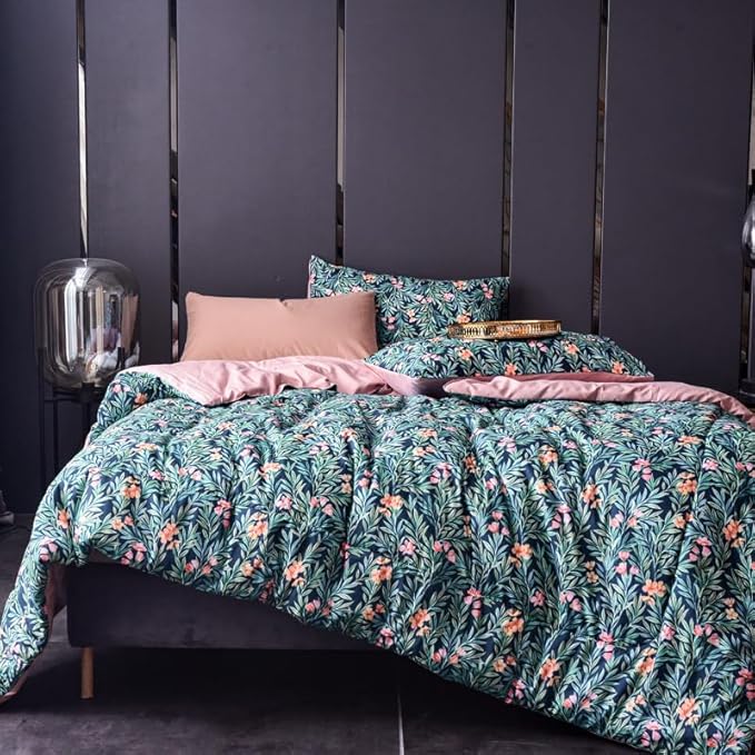 Cupocupa Duvet Cover Queen Size Set Boho Floral Pattern Duvet Cover Queen for Queen Size Bed Vintage Soft Bedding Leaf Print Paisley with Pillowcases