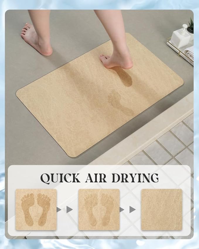 MontVoo -Bath Mat Rug-Rubber Backing Non Slip Quick Dry Absorbent Thin Bathroom Rugs Fit Under Door-Faux Suede Surface Bathroom Floor Mats-Shower Rug for in Front of Bathtub Shower Beige 16"x24"