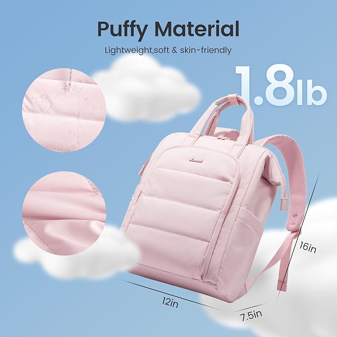 LOVEVOOK Laptop Backpack Women 15.6 inch,Lightweight Puffer Travel Backpacks for Women,Quilted Laptop Bag Computer Work Teacher Nurse Backpack,Womens Backpack Purse Daypack for College Business,Pink
