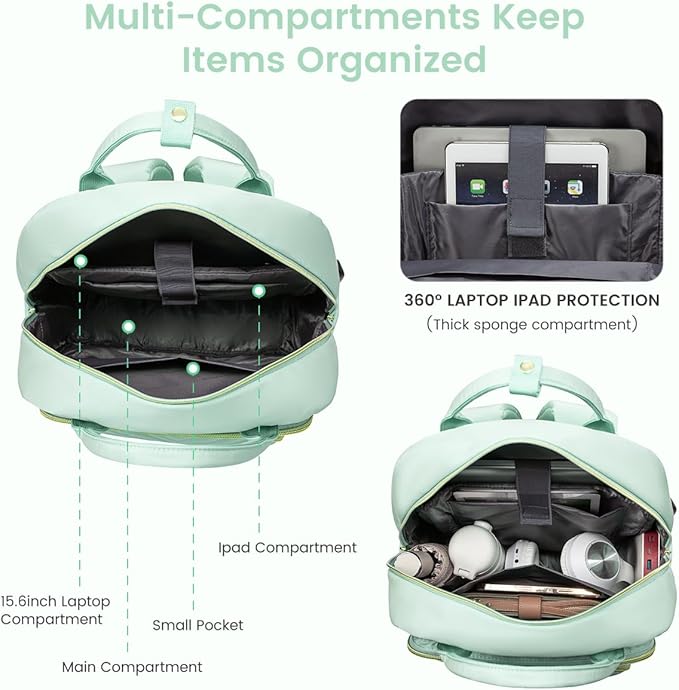 LOVEVOOK 15.6 Inch Laptop Backpack for Women,Fashion Work Travel Backpack,Waterproof Day Pack Purse for Teacher Nurse Green