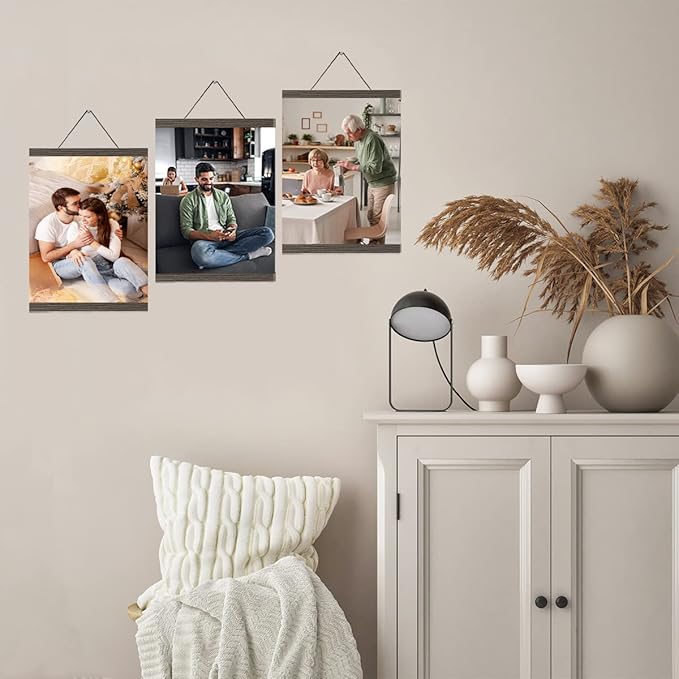 3 Pack Magnetic Poster Hanger Brown, 12x18 12x16 12x24 Poster Frame Wood Wooden Magnet Print Posters Dowel Scroll Hanger Hangers Hanging Kit for Walls Map Canvas Artwork