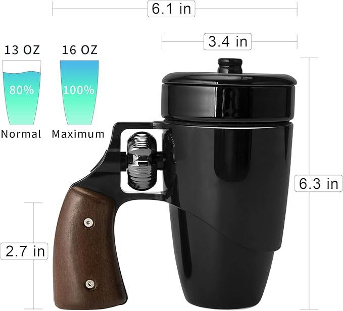Novelty Coffee Mugs for Men, Ceramic Funny Gun Cup, Revolver Mugs, Birthday Gifts for Father, Black Cool Unique Coffee Mug for Men, Fathers Day Dad Gifts(16 oz BLACK)