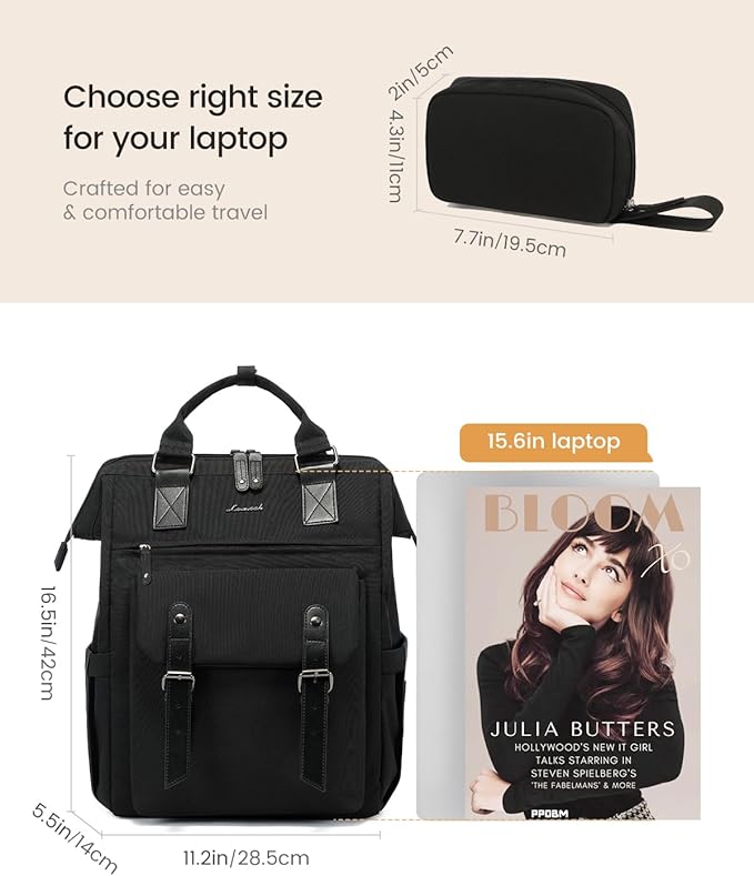 LOVEVOOK Laptop Backpack for Women, College School Backpack Student Bookbag, Teacher Work Bags Travel Backpack Purse, Business Computer Bag Commuter Nurse Bags, 15.6 Inch, Black