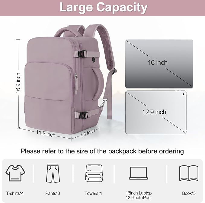 Travel laptop Backpack for Women, Personal Item Size Flight Approved, 16 Inch Laptop Bag with Multi-Pockets, College Computer Bag, Waterproof Carry On Backpack Casual Daypack Backpack