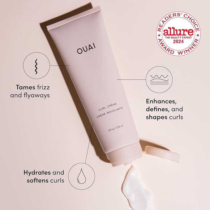 OUAI Curl Cream - Curl Defining Cream for Hydrated, Shiny Curls - Babassu and Coconut Oil, Linseed and Chia Seed Oil - Paraben, Phthalate, Sulfate and Silicone Free Curly Hair Products (8 Oz)