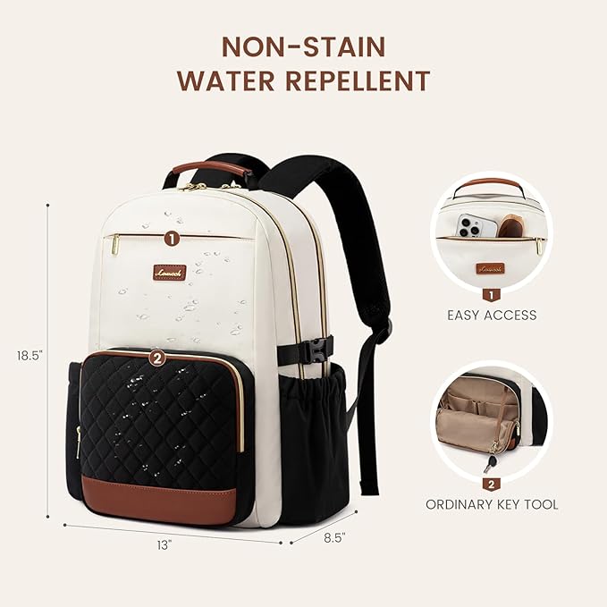 LOVEVOOK Laptop Backpack for Women with Pouch Pocket for Large Capacity Cup,17 Inch Teacher Nurse College Work Travel Backpack Purse,Waterproof Laptop Computer Bags,Beige-Black-Brown+Diamond-shaped
