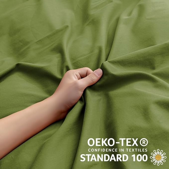 JELLYMONI Bedding Duvet Cover California King - 100% Washed Cotton Linen Like Textured Comforter Cover, 3 Pieces Soft Cooling Bedding Set with Zipper Closure (Avocado Green, Calking 104"x98")