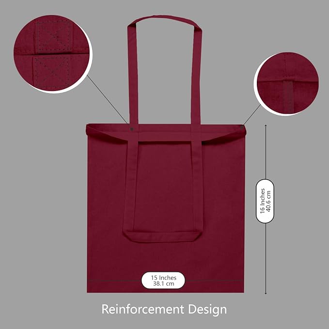 TOPDesign 24-Pack Economical 16"x15" Burgundy Cotton Tote Bags, Lightweight Medium Reusable Grocery Shopping Cloth Bags, Suitable for DIY, Advertising, Promotion, Gift, Activity