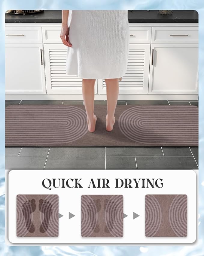 MontVoo -Bath Mat-Non Slip Thin Bathroom Rugs Fit Under Door- Quick Dry Absorbent Faux Suede Surface Grey Bathroom Floor Mats-Shower Rug for in Front of Bathtub Shower Brown Arched 17x59