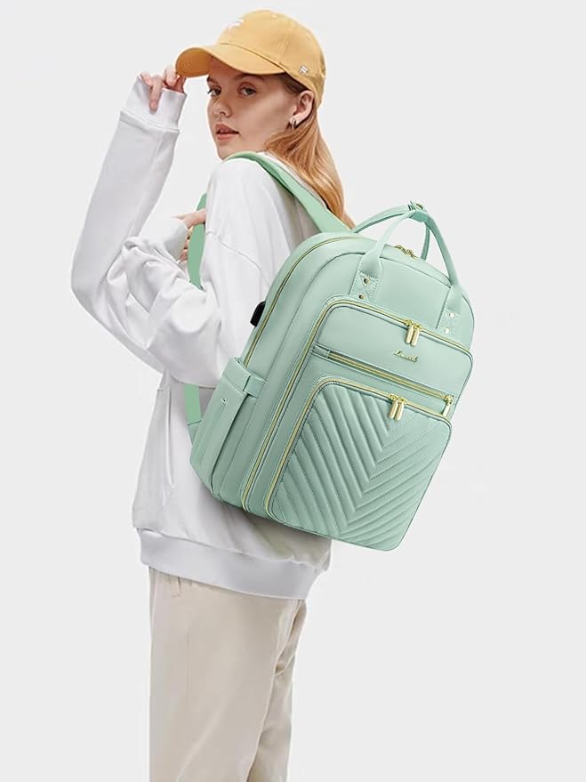 LOVEVOOK 15.6 Inch Laptop Backpack for Women,Fashion Work Travel Backpack,Waterproof Day Pack Purse for Teacher Nurse Green
