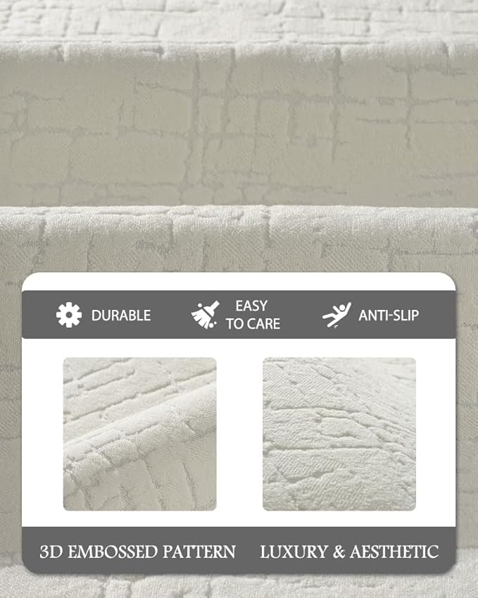 AMOAMI-Bath Mat-Absorbent Quick Dry Bathroom Floor Mats-Washable Rubber Backing Bath Mats for Bathroom Rugs Fit Under Door-Bath Rug for in Front of Sink Bathtub Shower Room, Cream 17''x59''