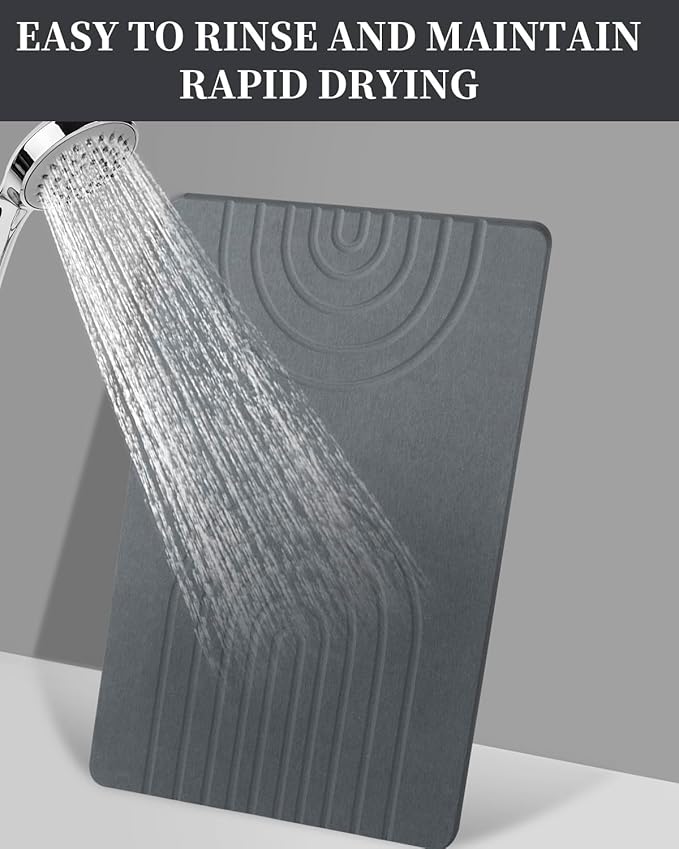 Stone Bath Mat 24"x16" - Diatomaceous Earth Shower Mat, Quick Dry, Anti-Slip, Modern Design with Bonus Non-Slip Pad - Perfect for Home Safety and Style,White,Straight