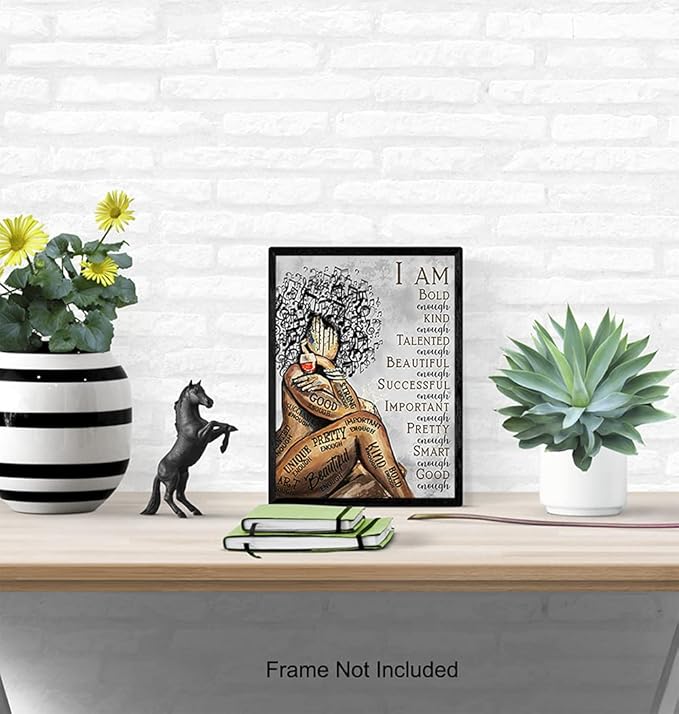 Black Wall Art & Decor - African American Women Woman Girls - Afro Girl - Inspirational Gifts - Positive Quotes - Positive Affirmations - Motivational Posters - Bedroom, Living Room, Home Office
