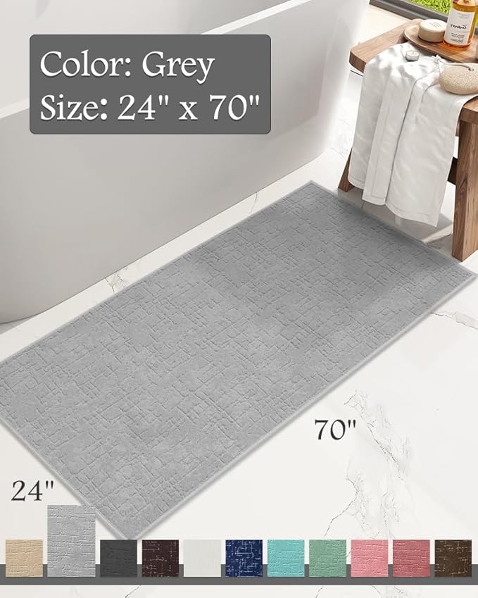 AMOAMI-Bath Mat-Absorbent Quick Dry Bathroom Floor Mats-Washable Rubber Backing Bath Mats for Bathroom Rugs Fit Under Door-Bath Rug for in Front of Sink Bathtub Shower Room, Grey 24''x70''