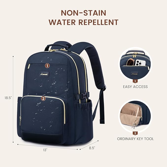LOVEVOOK Laptop Backpack for Women with Pouch Pocket for Large Capacity Cup,17 Inch Laptop Computer Bag Travel Backpack Purse,Waterproof Work Business Backpack College Teacher Bags,Dark Blue