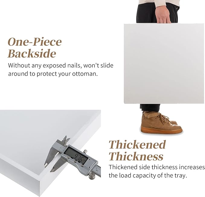 Hanobe Square Large Ottoman Tray: Modern Extra Large White Serving Decorative Trays with Cutout Handles for Living Room Coffee Table Home, 20"