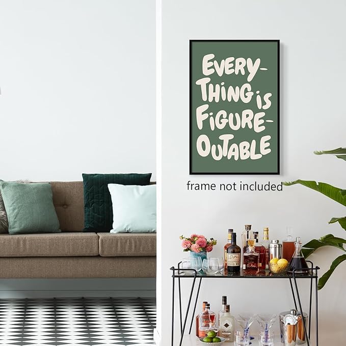 Trendy Sage Green Everything Is Figureoutable Wall Art, Office Motivational Quote Poster Wall Decor, Inspirational Positive Affirmations Wall Decor for Classroom Kids Room 12x16in Unframed