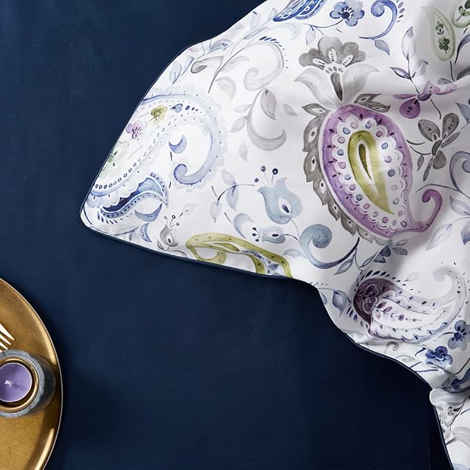 Cupocupa Duvet Cover Set, Queen, Microfiber, White Paisley Pattern, Boho Floral, 3 Pieces